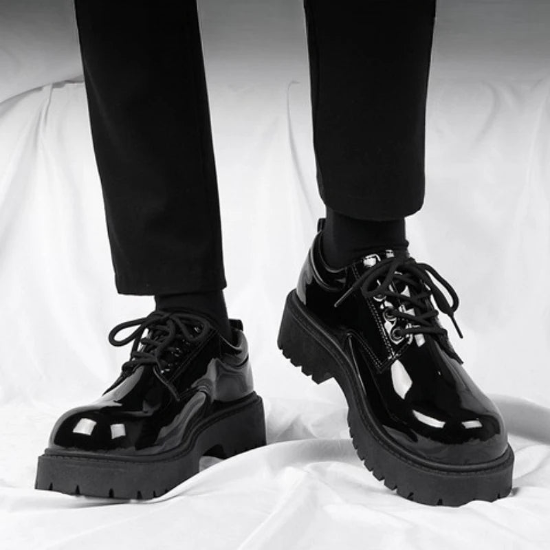 Men's Business Shoes Autumn Lace-up Men Shiny Wide Foot Business Shoe British Chunky Male Derby Shoes Luxury Men's Dress Shoes
