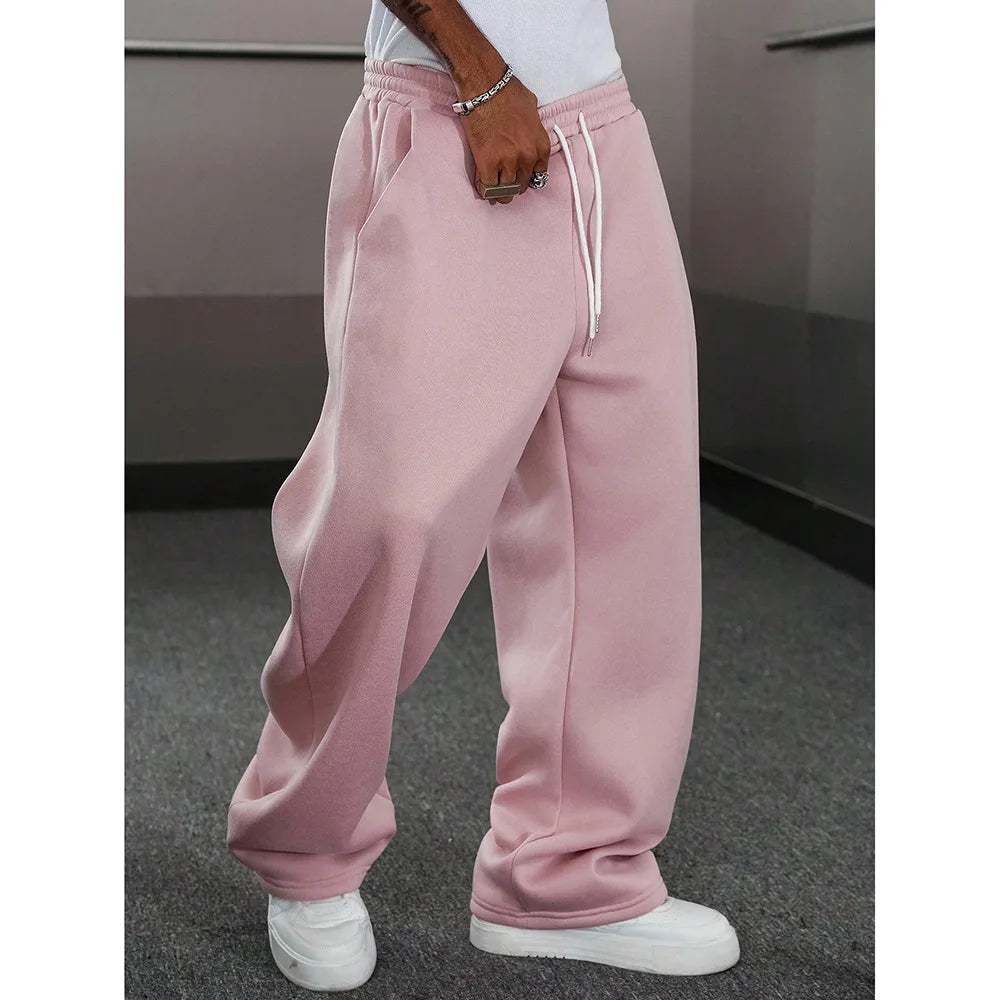 American Style Casual Pants Men Spring Autumn New Straight Leg Sport Sweatpants Drawstring Slim Wide Leg Long Pants