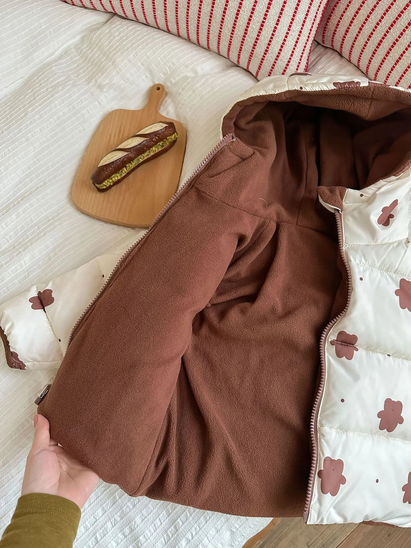 Can Be Worn On Both Sides Autumn Winter Boys Girls Jacket Cute Rabbit Ears Thicken Keep Warm Hooded Down Cotton Outwear For Kids