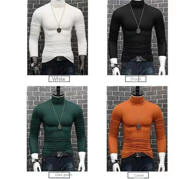 Trendy Casual Turtleneck Men's Modal Winter Sweater turtleneck Cool Blouse Tight Modal T-shirt Youth Solid Color Base Shirt Top