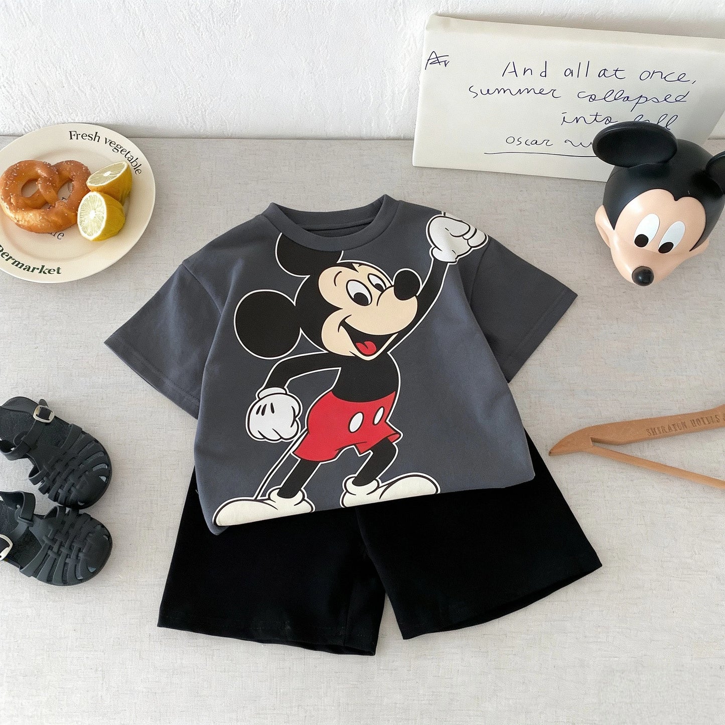 Cartoon Mickey Short Sleeve Suit Boys Clothes Summer Casual Kids Tracksuits Children T-shirt + Shorts 2piece/set Costume Outfits