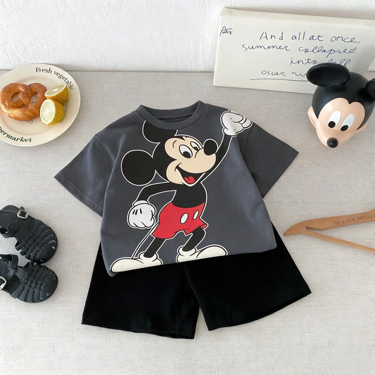 Cartoon Mickey Short Sleeve Suit Boys Clothes Summer Casual Kids Tracksuits Children T-shirt + Shorts 2piece/set Costume Outfits