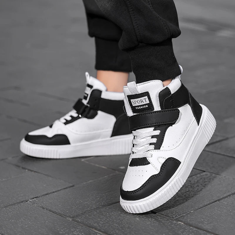 New High Top Childrens Boy Sneakers Outdoor Running Basketball Kids Sports Shoes Non-slip Luxury Pu Leather Boys Sports Shoes