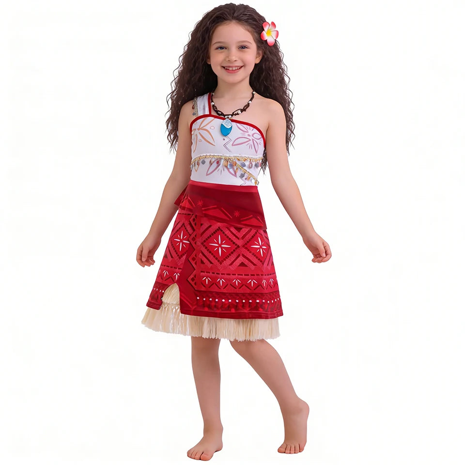 Summer Fancy Girl Princess Moana Dress Halloween Cosplay Carnival Party Primitive Tribes Maui Boys Costume Cartoon Kids Clothes