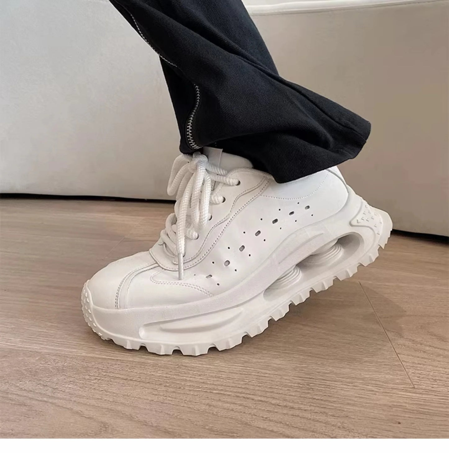 Sports shoes for men casual leather shoes street fashion brand design shock absorption soft sole height increasing dad shoes