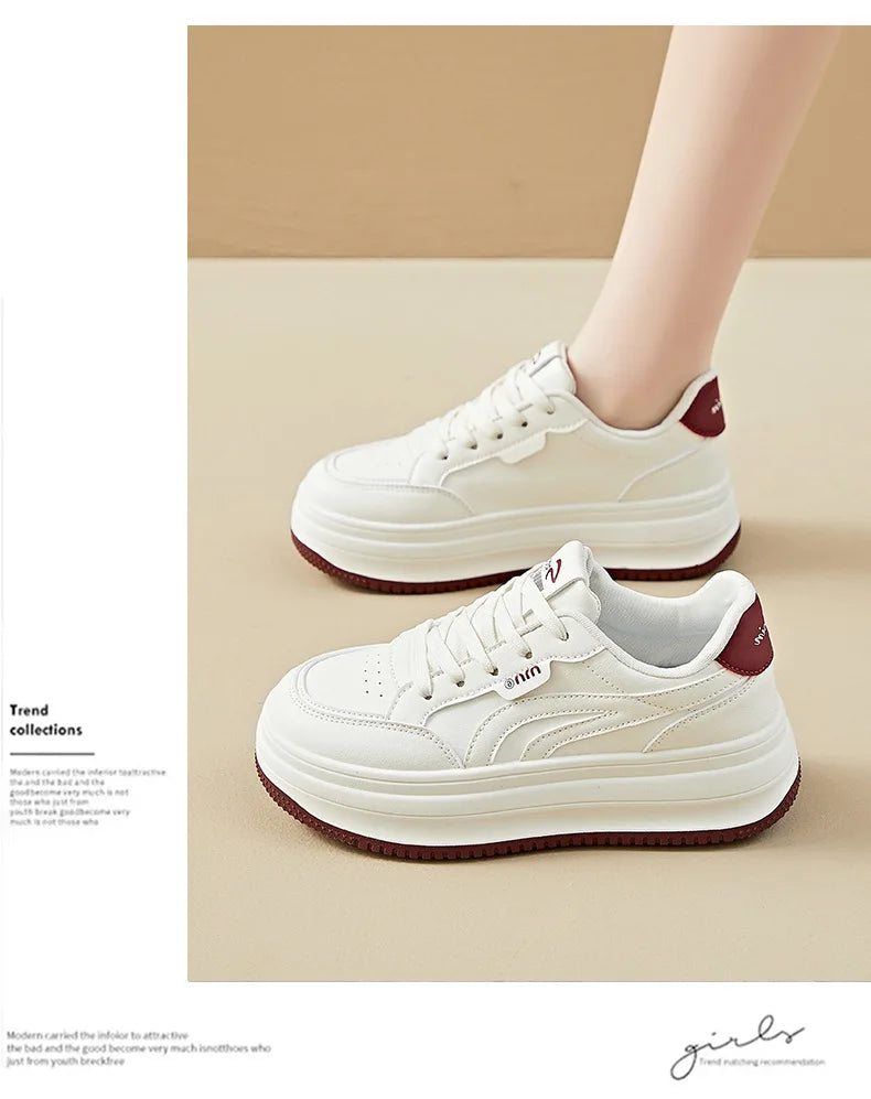 Women's White Shoes2025Autumn New Thick-Soled Platform Shoes Leather Surface All-Season Casual Sports Shoes for Women