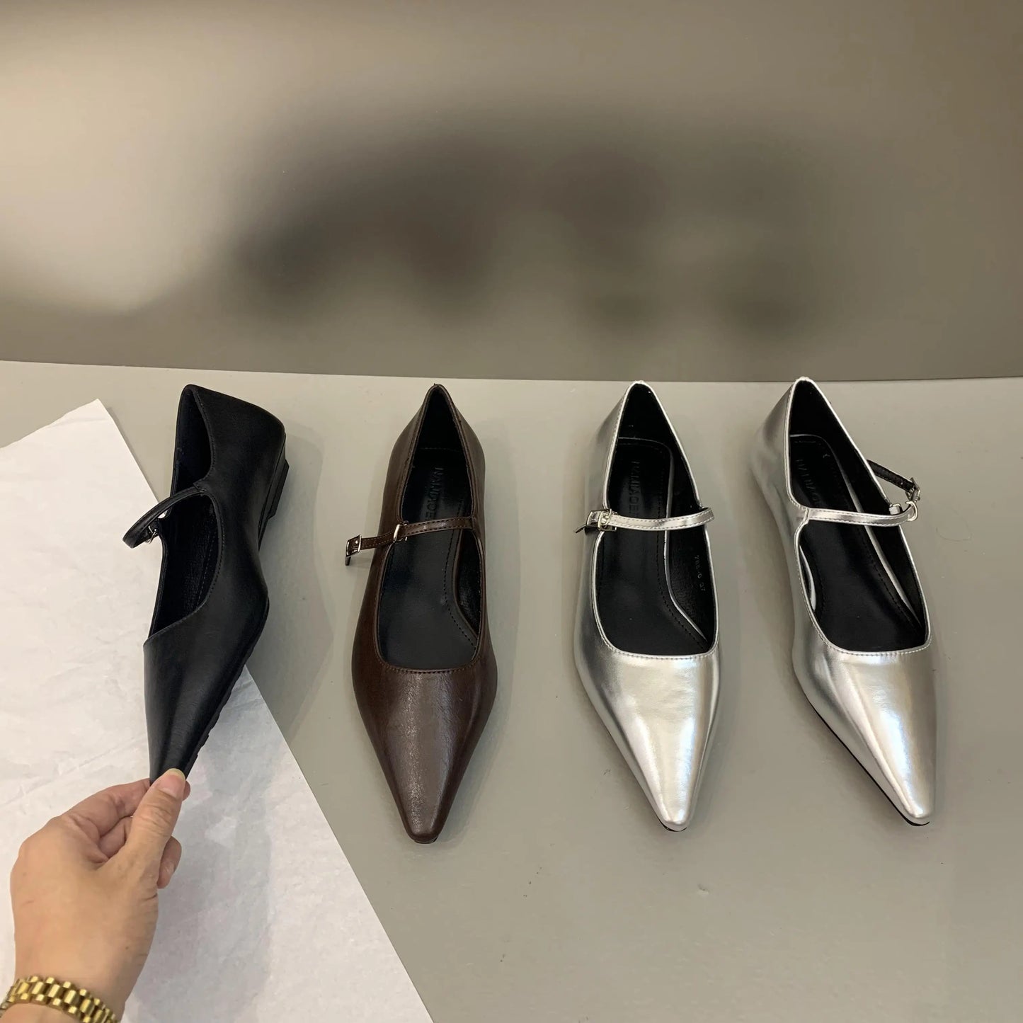 Flat Shoes for Women 2025 Spring Autumn New Mary Jane Shoes Low Heel Pointed Flat Bottomed Women's Shoes Plus Size 42 43 44