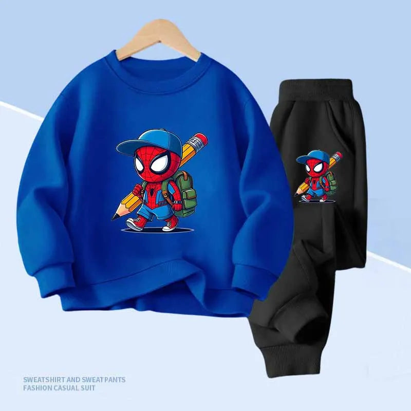 Disney Spider-Man Print Children's Hoodies and With Pocket Long Pants 2 Pcs Sweatshirt for Boys and Girls 2pcs Kids Clothes Set