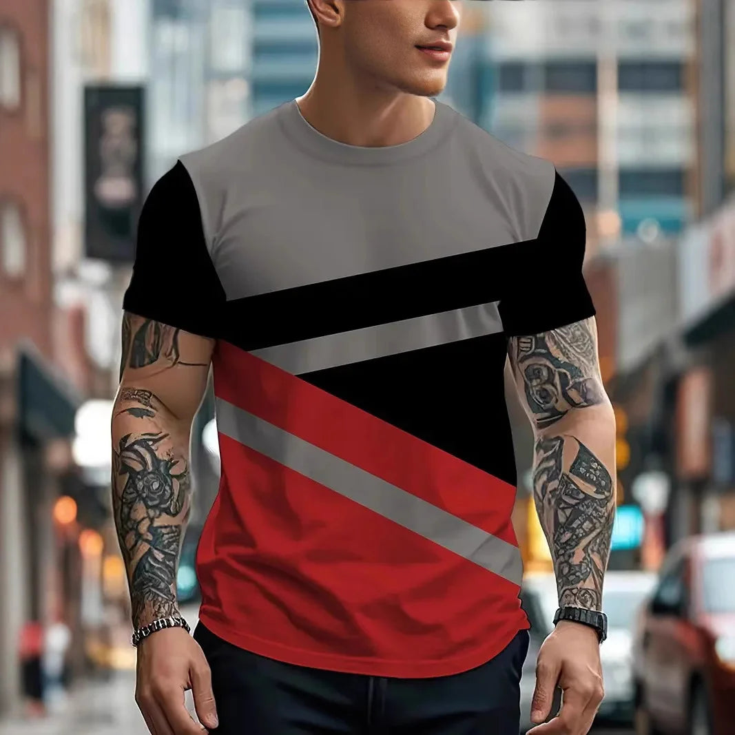 2025 Men's Stripe 3D TShirt Casual BreathO-Neck Short Sleeve Tee For Outdoor Activities Summer Oversized Streetwear Tops