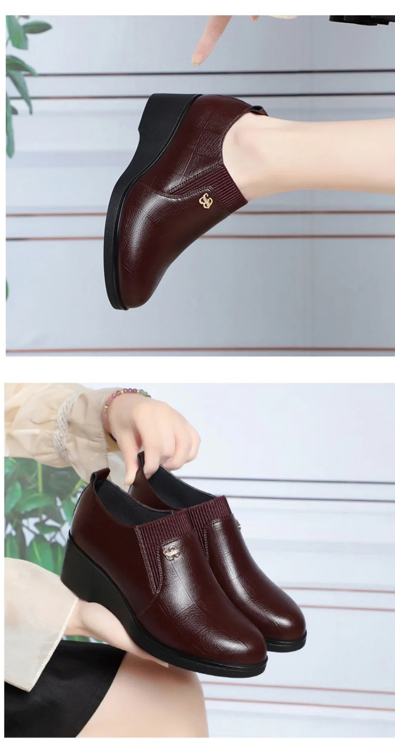2025 New Women's Shoes Fashion Platform Wedge Shoes Soft Leather Shoes for Women Slip-On Loafers Office Work Shoe Zapatos Mujer