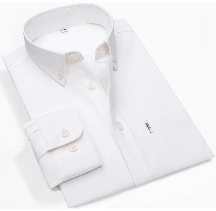 Men's Hard-wearing Comfortable 100% Cotton Long Sleeve Dress Shirt with Pocket, Spring Autumn Casual Oxford Button-Down Shirts