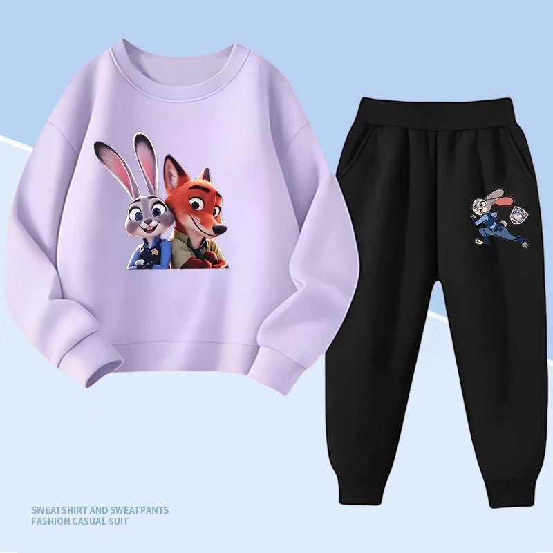 Spring Baby Girls Boys Casual Clothes Set Children Disney Zootopia Judy Printing Sweatshirt Top and Pants 2 Pieces Pullover Set