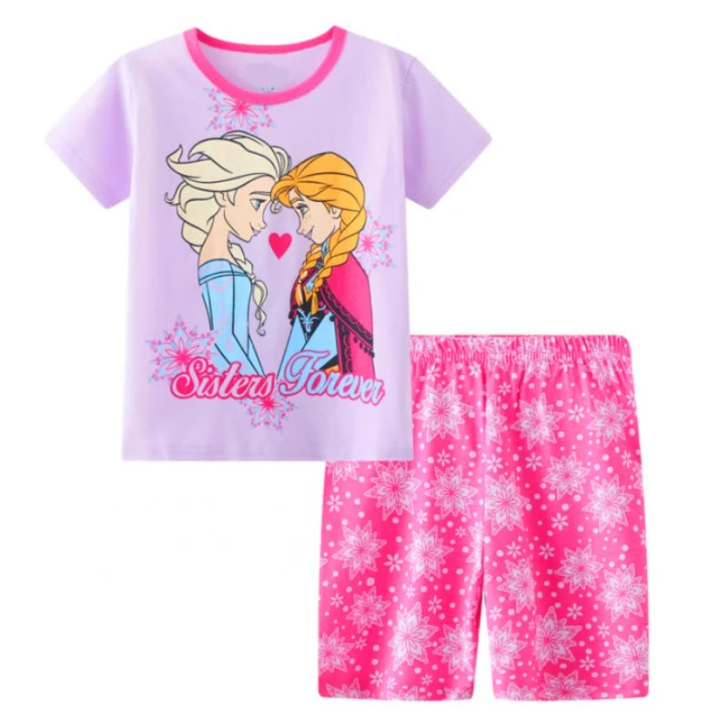 New Summer Kids Set Anna Elsa Set Cartoon Pajamas Baby Girl Clothes Ice and Snow Queen Home Wear Childrens Sets