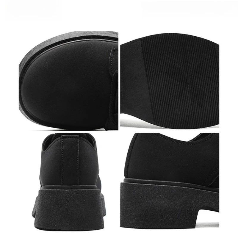Classic British-Style Round-Toe Leather Shoes Non-Slip Comfortable Casual Dress Shoes Solid-Color Footwear for Youth Streetwear