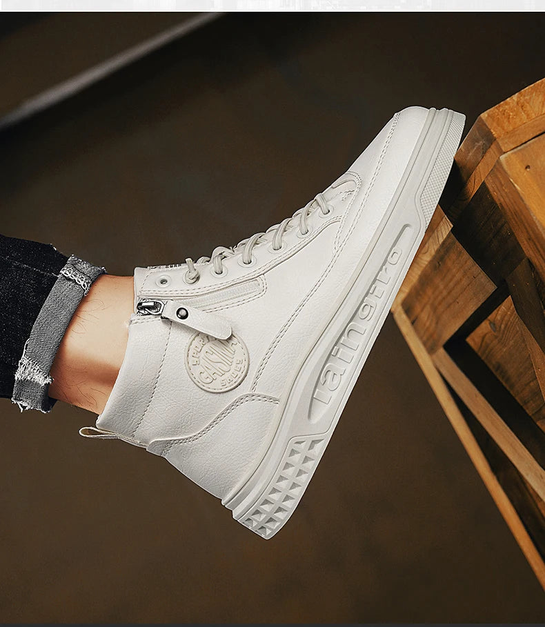 Leather Men Ankle Boots Fashion comfortable Men Sneakers Luxury British style High Top Shoes Men Platform Casual Shoes 2025 New