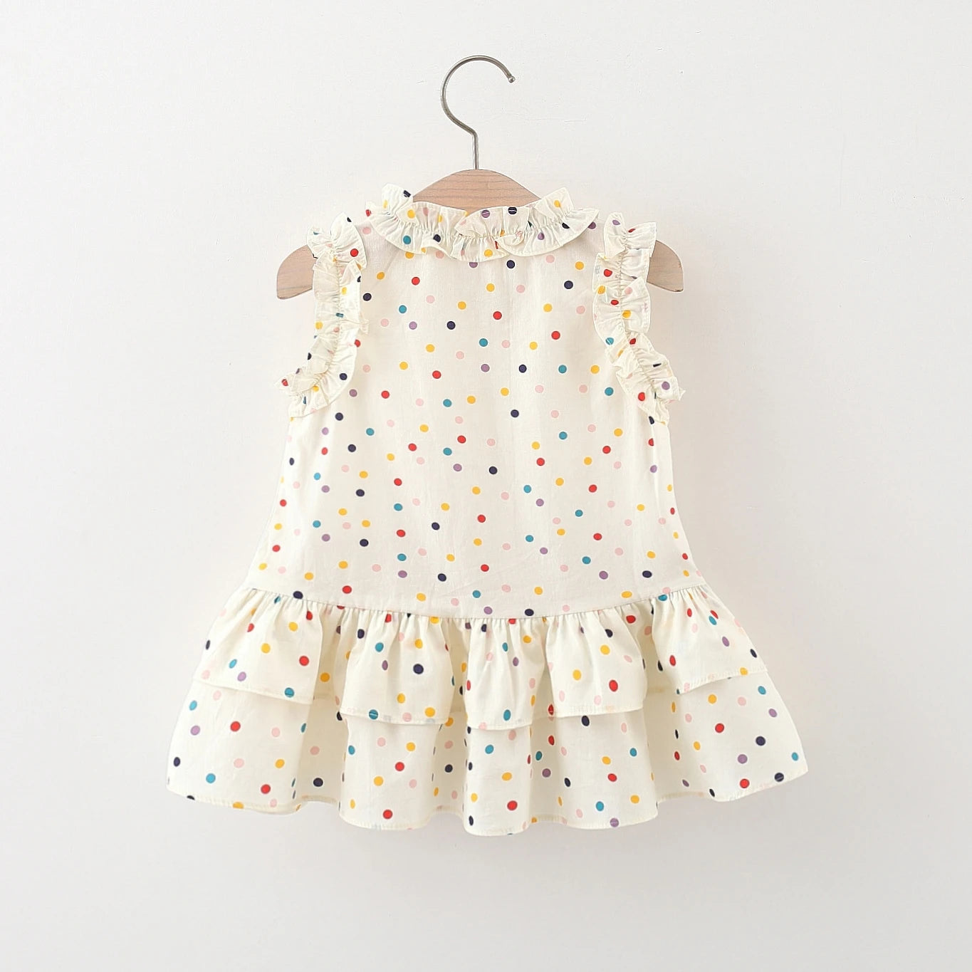 Cotton Dress for Baby Girl Heart Shaped Button Colorful Polka Dot Bow Dress Send Bag