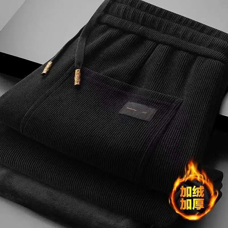 Men's Loose Straight Leg Fleece Lined Thickened Warm Casual Pants Autumn Winter Dad Pants Comfortable Polyester Fiber