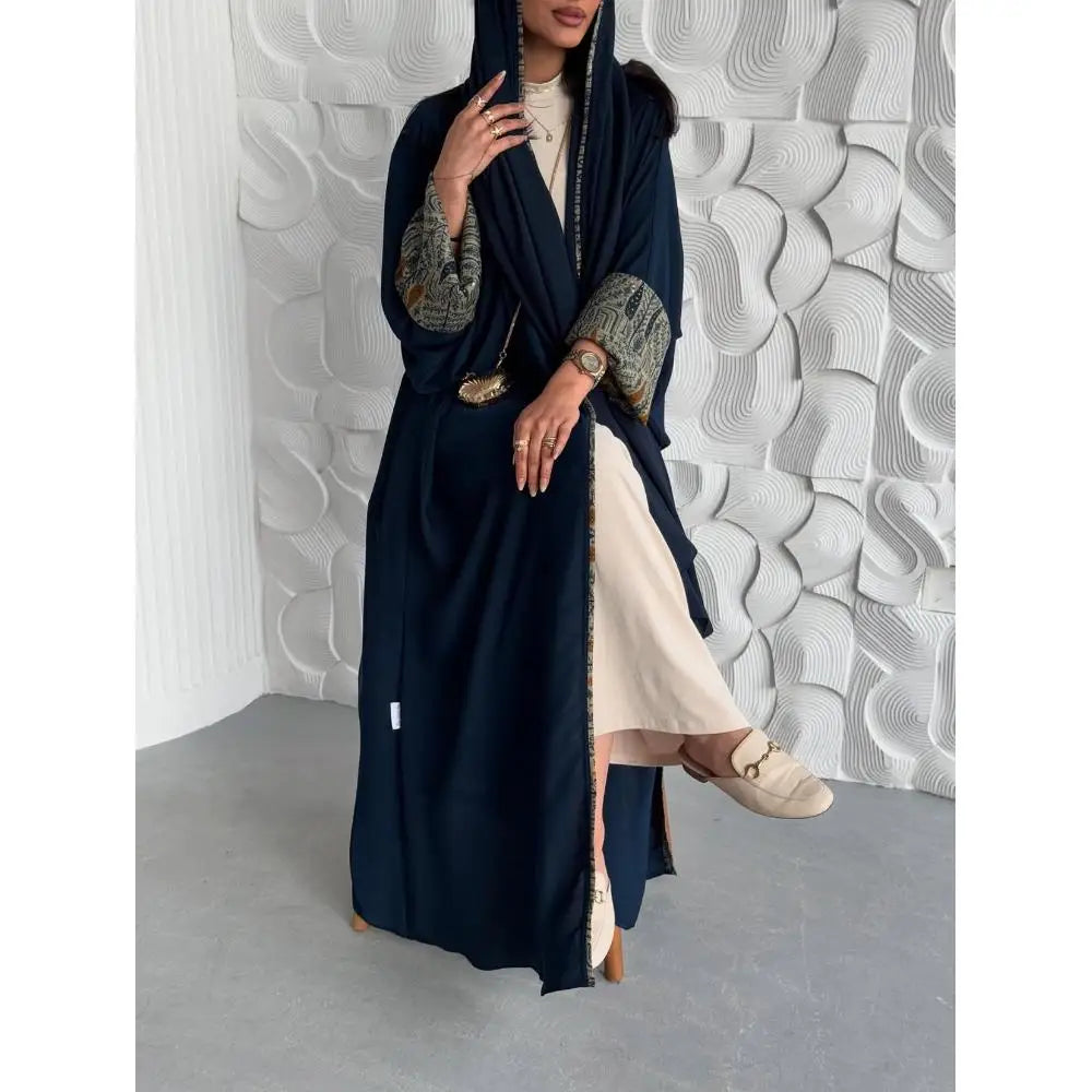 Muslim Women Abayas +Hajib 2pcs Islamic Kaftans Casual Maxi Dresses Arabian Jilbabs Middle Eastern Full Sleeve Open Front Abaya