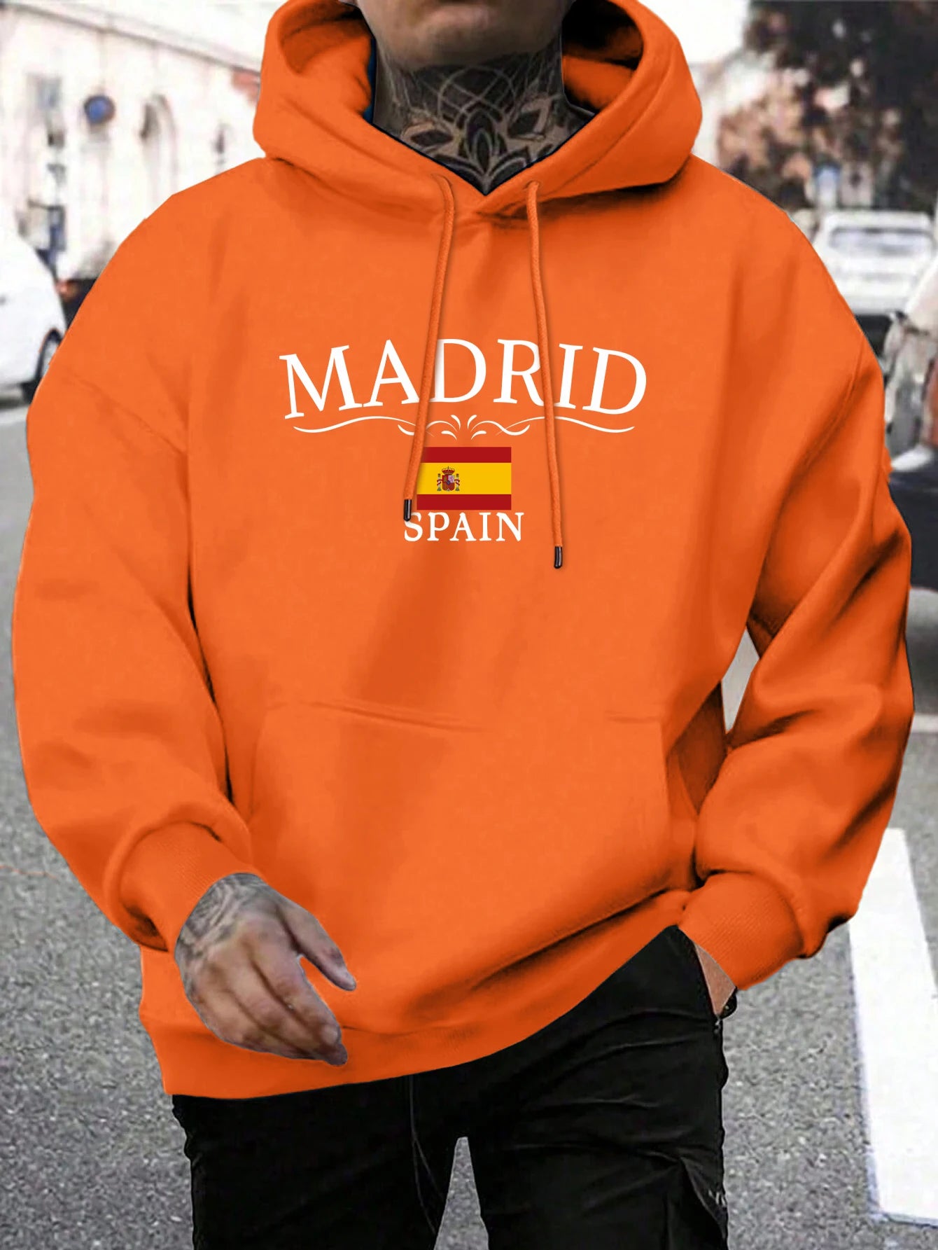 Hoody Men Trendy Madrid Spain Flag Printed Pocket Hoodie All-Match Fleece Comfortable Clothes Autumn Fashions Streetwear