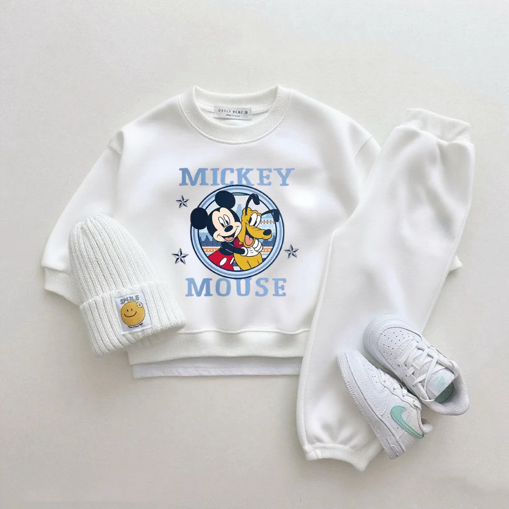 Disney Girls Cartoon Hoodies+Pants 2Piece Set Outer Wear New Design Sweatshirts Simple Pants Tracksuits Boys Child Costume