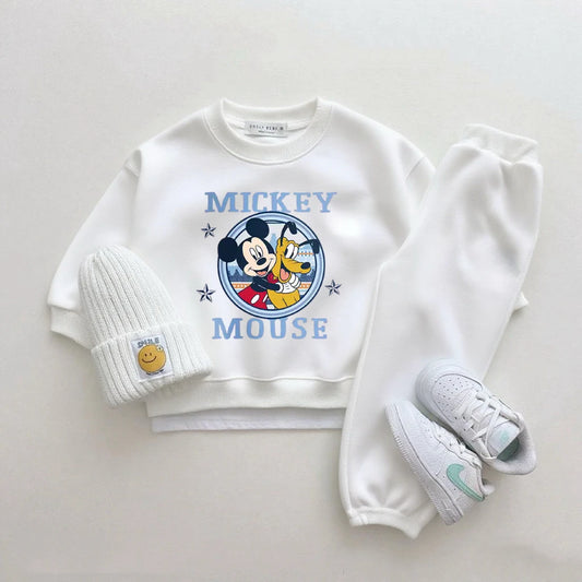 Disney Girls Cartoon Hoodies+Pants 2Piece Set Outer Wear New Design Sweatshirts Simple Pants Tracksuits Boys Child Costume