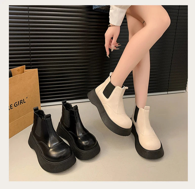 Fall New Style Thick-soled Women's Fashionable Boots, Retro Big-head Short Boots, Anti-slip and Wear-resistant Outdoor Boots