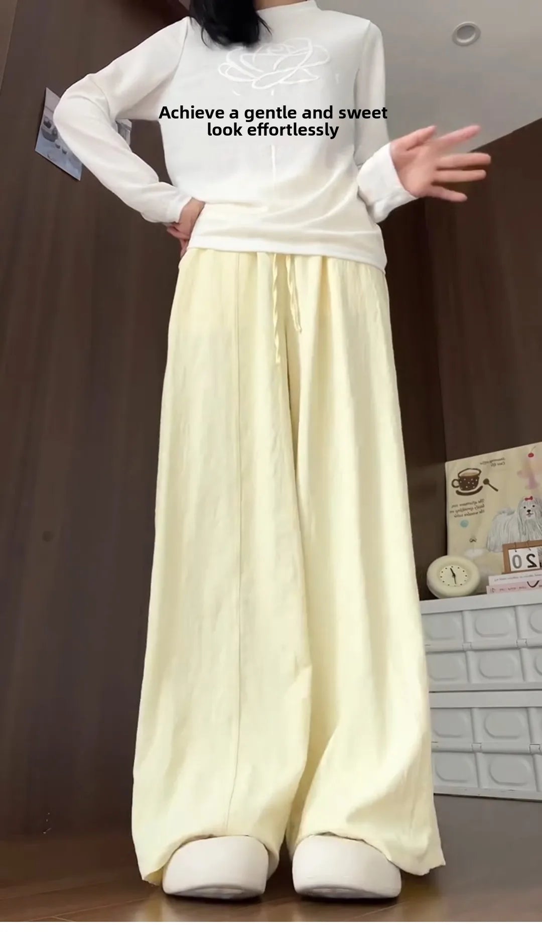 Korean Sle Simple White Straight Leg Pants Women Summer Thin High Waist Wide Leg Loose Feelings Casual Trousers