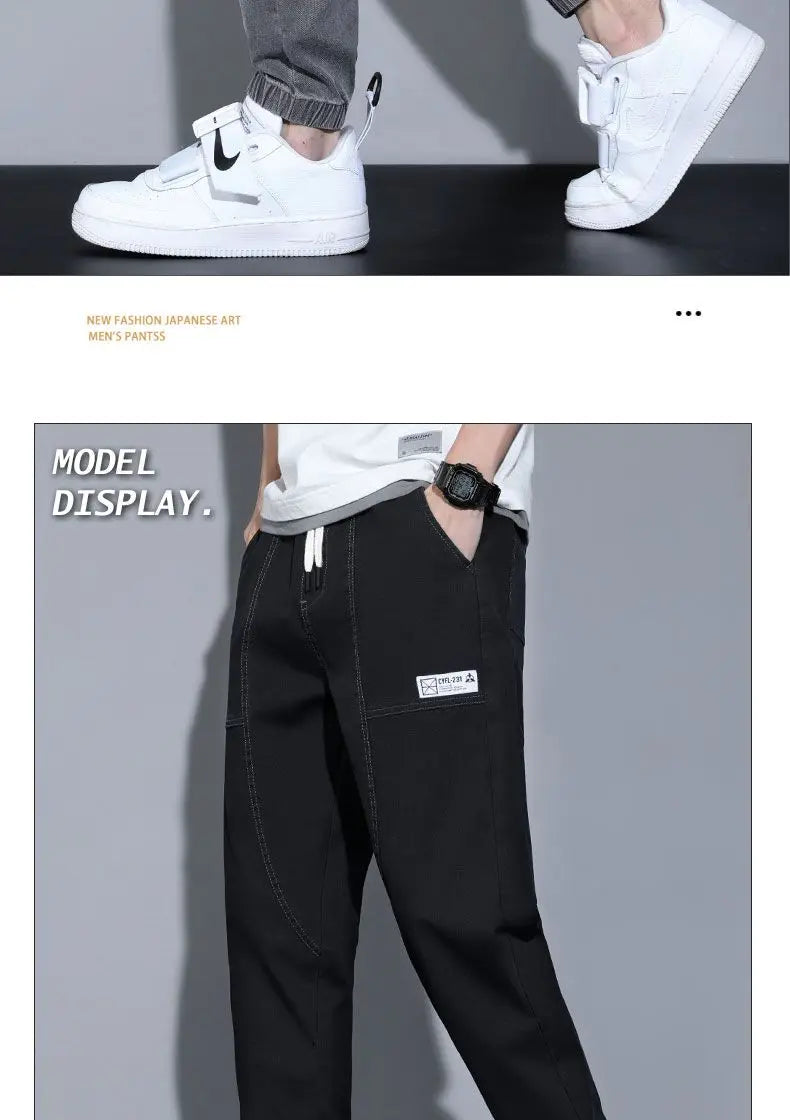 Men's Jeans Korean Fashion Loose Spring Autumn 2022 New Style Tied Leg Track Men's Casual Workwear Harem Streetwear Pants Men