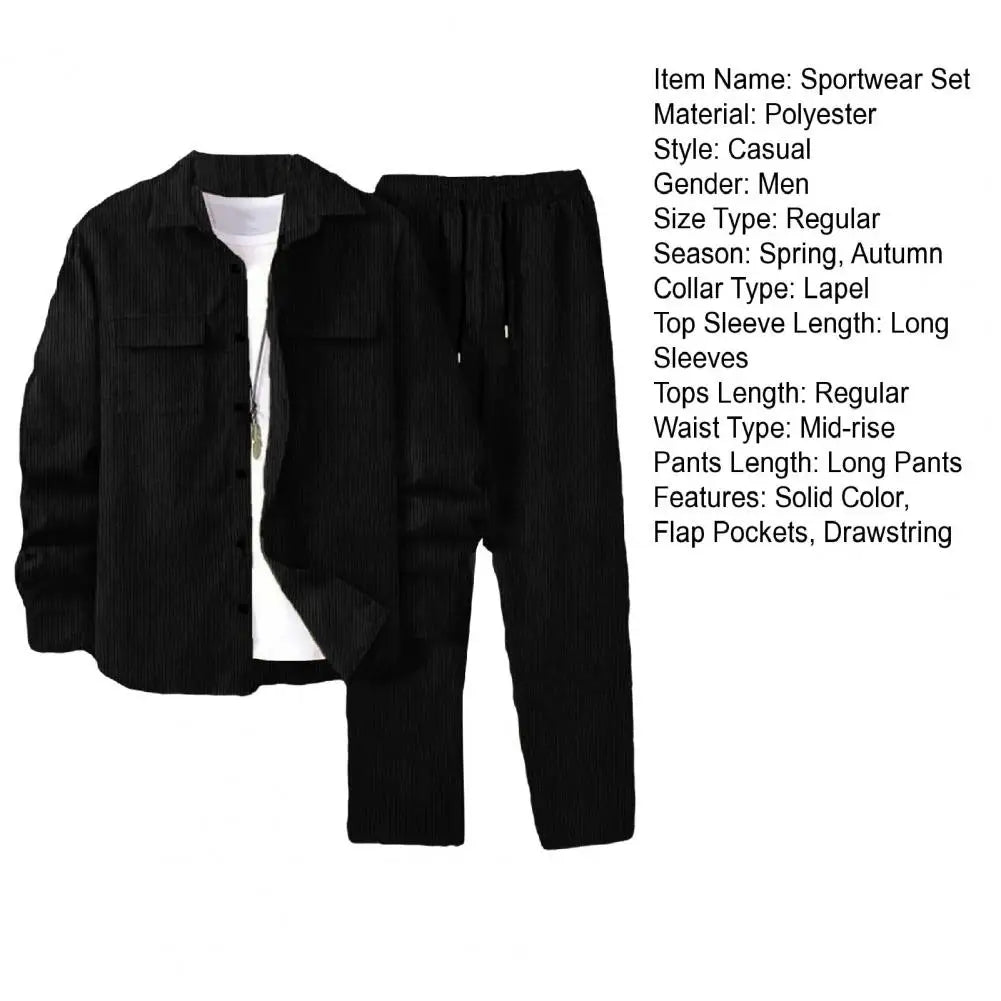 Long-sleeved Jacket Trousers Set Versatile Sportswear Outfit Men's Lapel Long Sleeve Sportwear Set with Flap for Athletes
