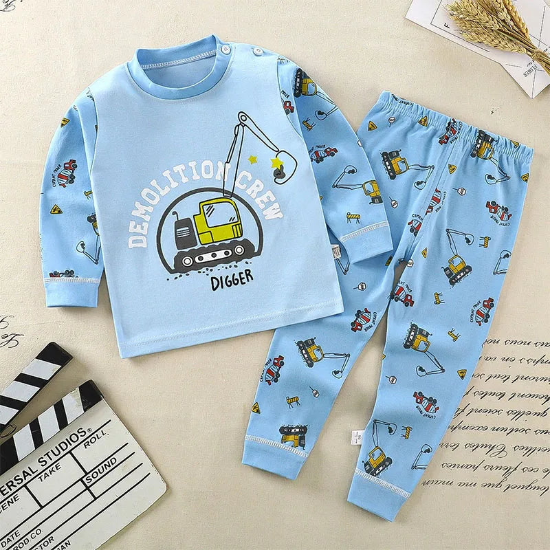 Spring Autumn Toddler Boy Outfits Kids Clothes Girls Korean Cartoon Cute Print Long Sleeve Baby Tops+Pants Children's Sets B238