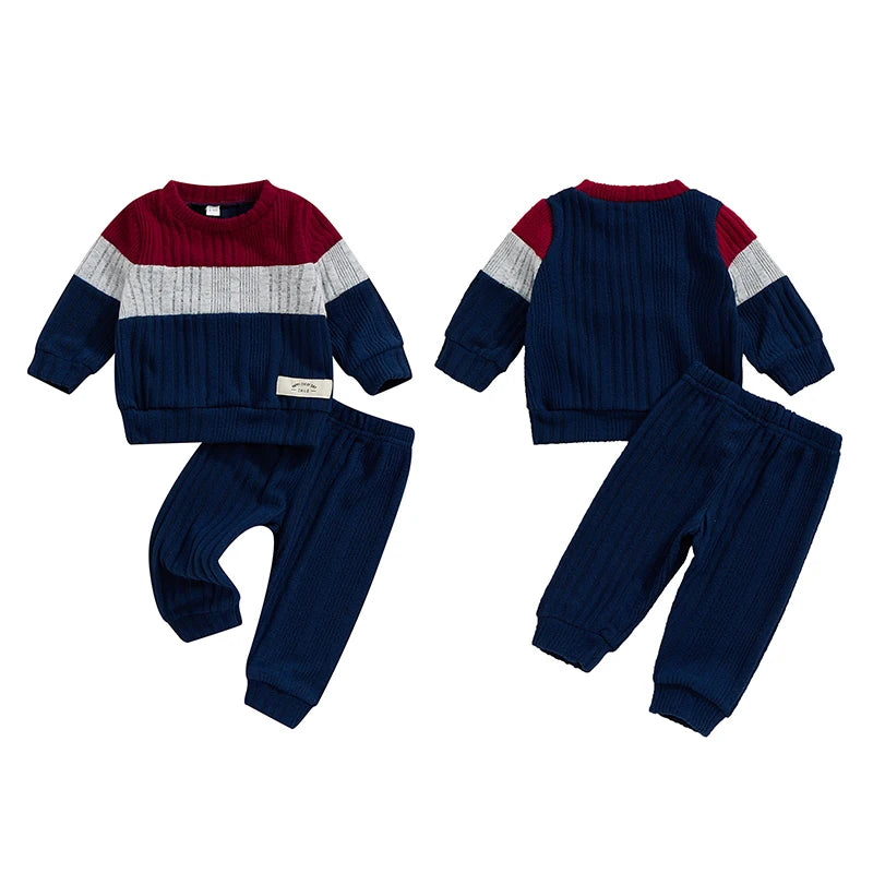 Pudcoco Infant Baby Boy 2Pcs Fall Outfits Long Sleeve Contrast Color Sweater + Pants Set Warm Clothes