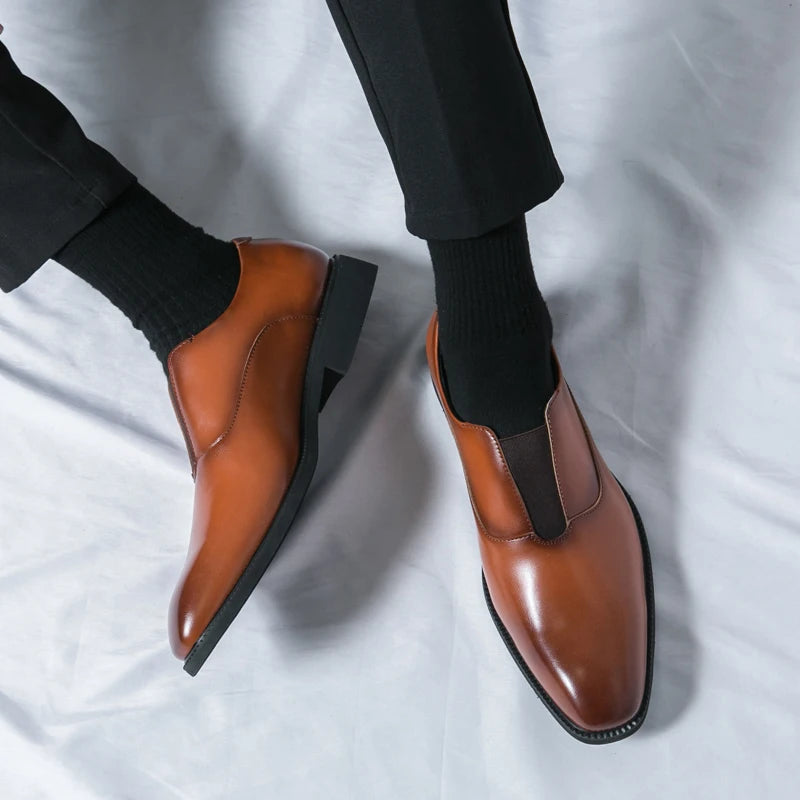 Classic Brand Men's Leather Casual Shoes Soft Soled Massage Pointed Chelsea Shoes High-end Banquet Luxury Men's Formal Shoes