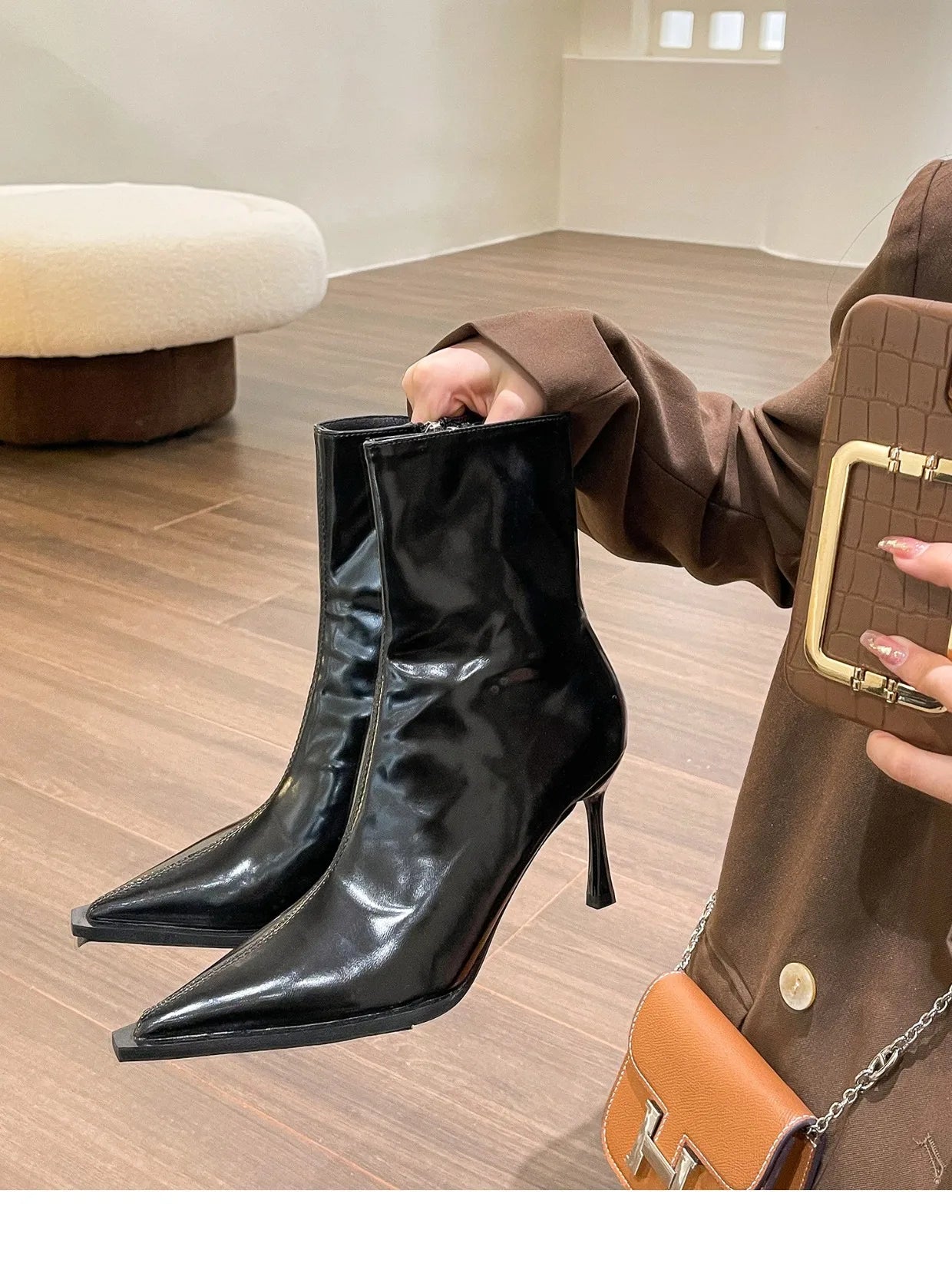 Women's Boots Autumn Boots-Women Winter Footwear Shoes Zipper Luxury Designer 2024 Ankle High Heel Leather Rubber Fashion