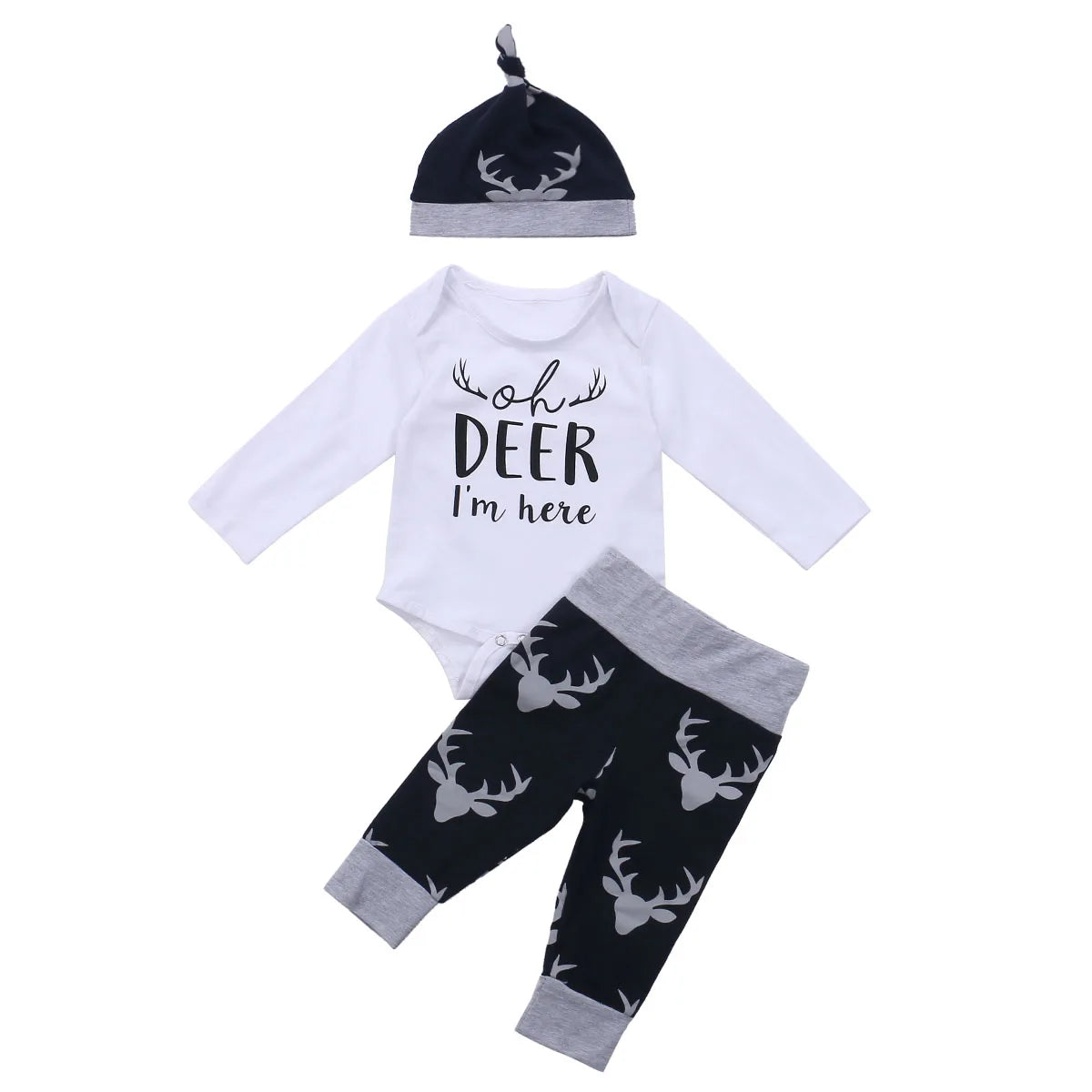 Winter Christmas 3PCS Newborn Baby Boy Clothes Set Costume Little Man Romper Deer Leggings Hat Warm Outfit Infant Clothes