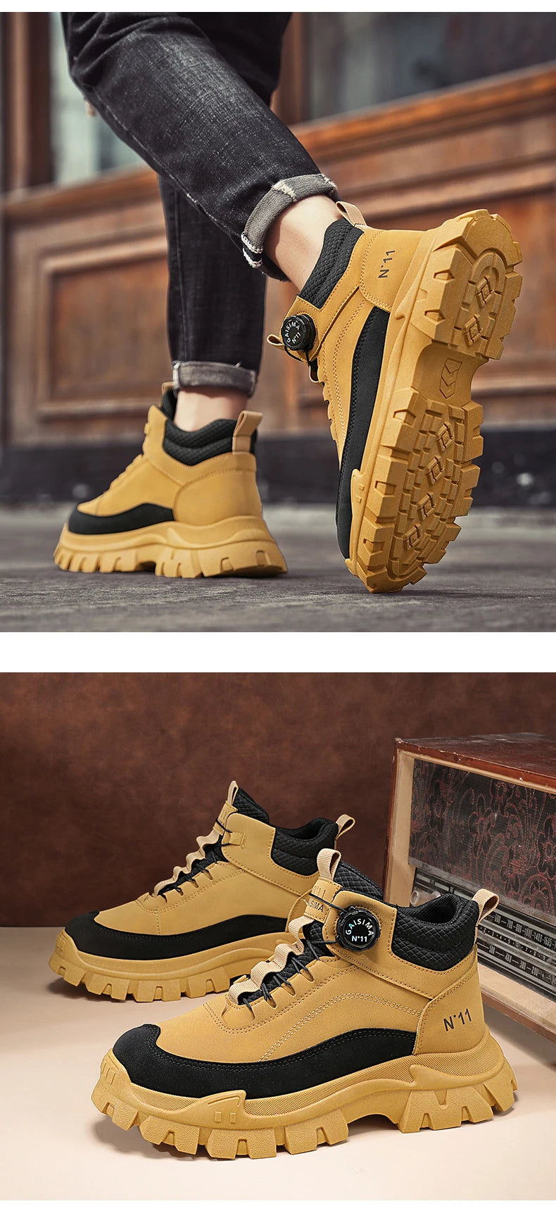 Men's Short Boots 2024 Winter New Thick Soled Work Casual Shoes Waterproof Non-Slip Sneakers Male Tenis Shoes Outdoor Boots Men