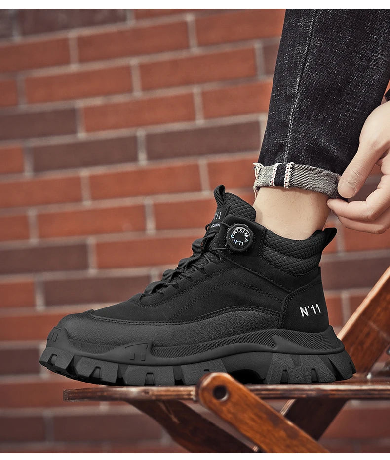Men's Short Boots 2024 Winter New Thick Soled Work Casual Shoes Waterproof Non-Slip Sneakers Male Tenis Shoes Outdoor Boots Men