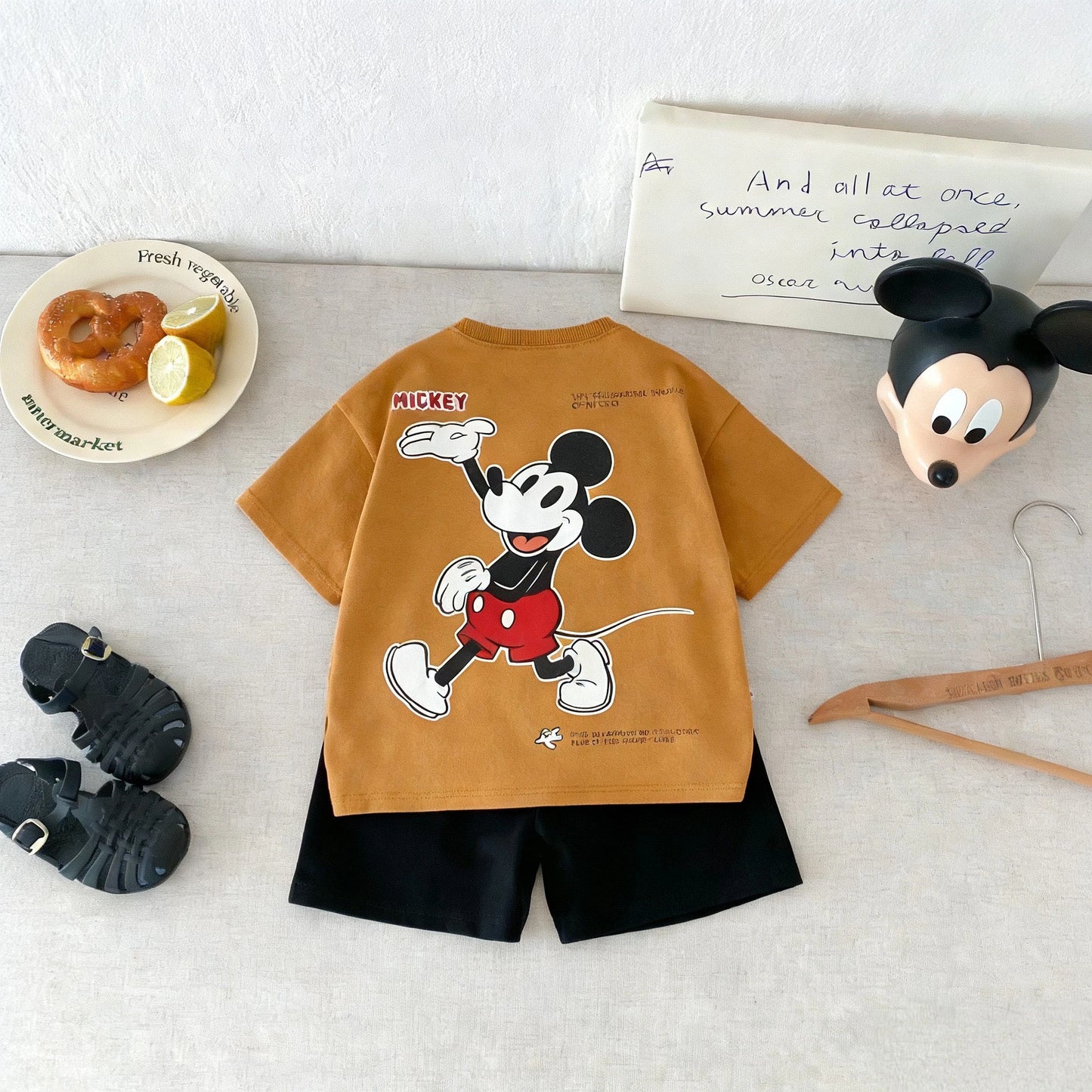 Cartoon Mickey Short Sleeve Suit Boys Clothes Summer Casual Kids Tracksuits Children T-shirt + Shorts 2piece/set Costume Outfits