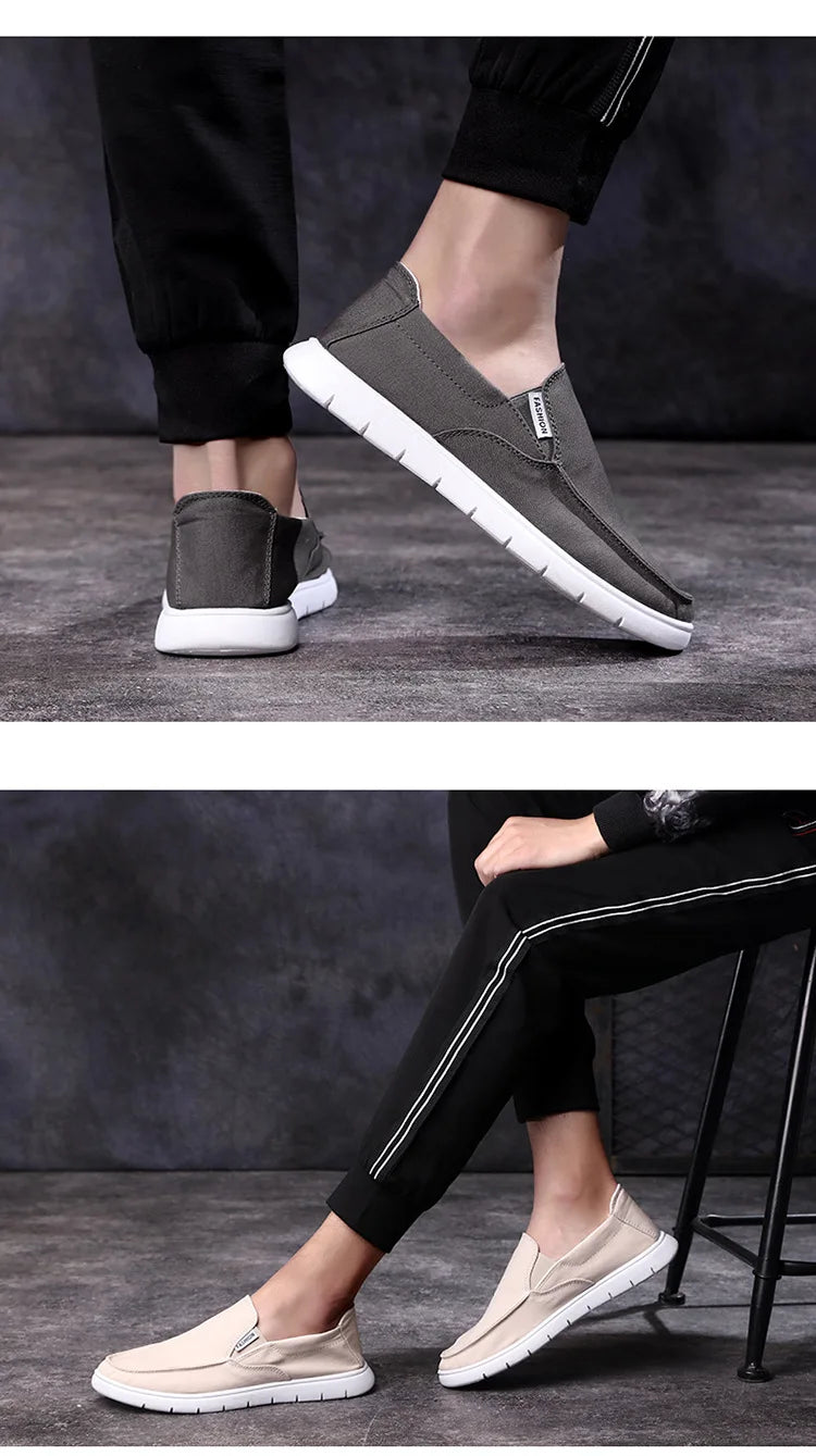 2025 Spring Summer Cloth Shoes Men Flat Footwear Slip-on Brand Street Style Cool Young Mens Casual Shoes Black Blue D325