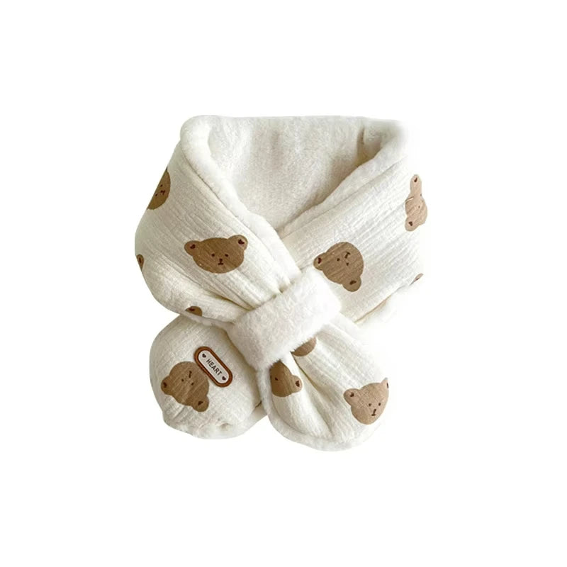Cute Bear Baby Scarfs Winter Fleece Neck Warmer Cross Scarves for Girls Boys Toddler Kids Warm Accessories Korean 1-6 Years Old