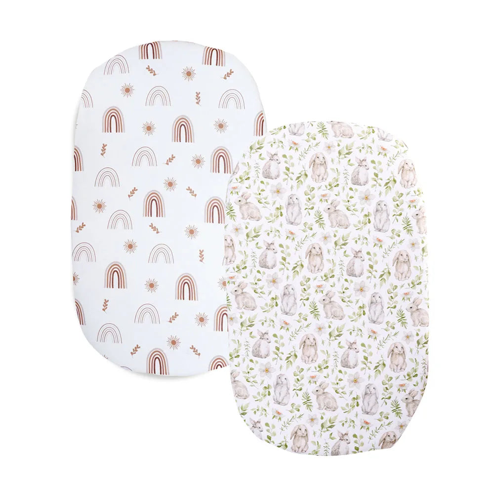 Elinfant 2PCS Polyester Fitted Crib Sheet Set,Toddler Bed Sheets Mattresses,Changing Pad Cover,Baby Fitted Bassinet Bed Sheet