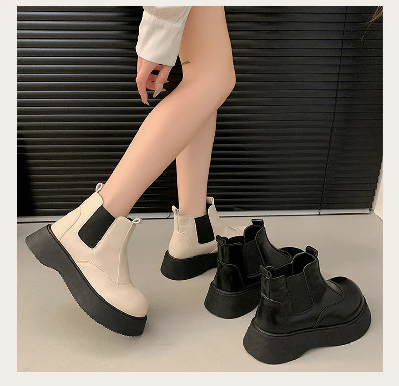 Fall New Style Thick-soled Women's Fashionable Boots, Retro Big-head Short Boots, Anti-slip and Wear-resistant Outdoor Boots