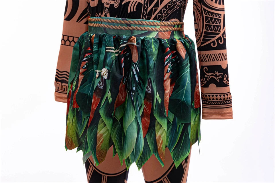 Summer Fancy Girl Princess Moana Dress Halloween Cosplay Carnival Party Primitive Tribes Maui Boys Costume Cartoon Kids Clothes