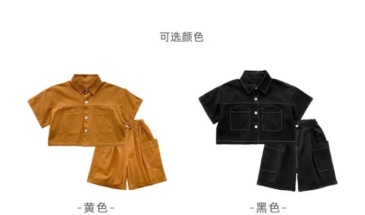 2-9 Y Summer Korean Toddler Boys Baby Handsome Clothes Outfits Kids Boy Cotton Shirt + Shorts 2pcs Sets Fashion Birthday Outfit