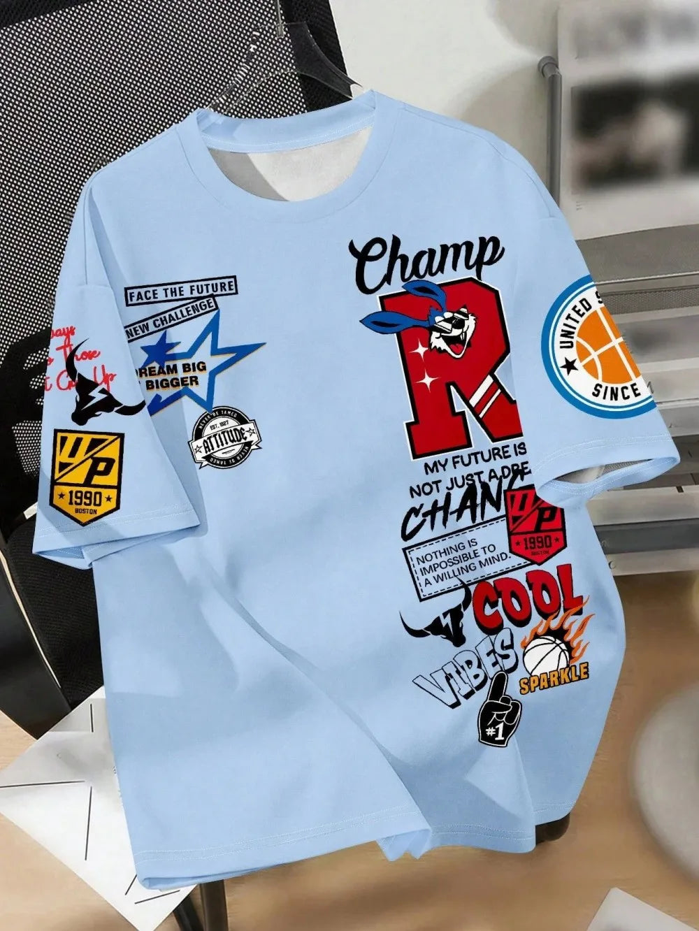 New Creative Breathable Men's T-shirt with Graffiti Printed Pattern Outdoor Quick drying Comfortable Sports Top