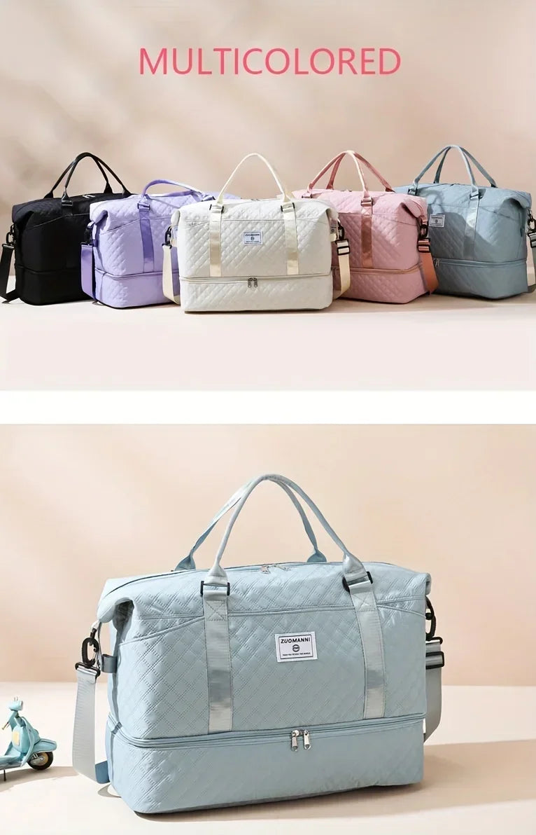 2pcs Set Large Capacity Travel Duffel Bag with Shoe Compartment and Cosmetic Pouch, Casual Nylon Gym Bag, Weekend Overnight Bag