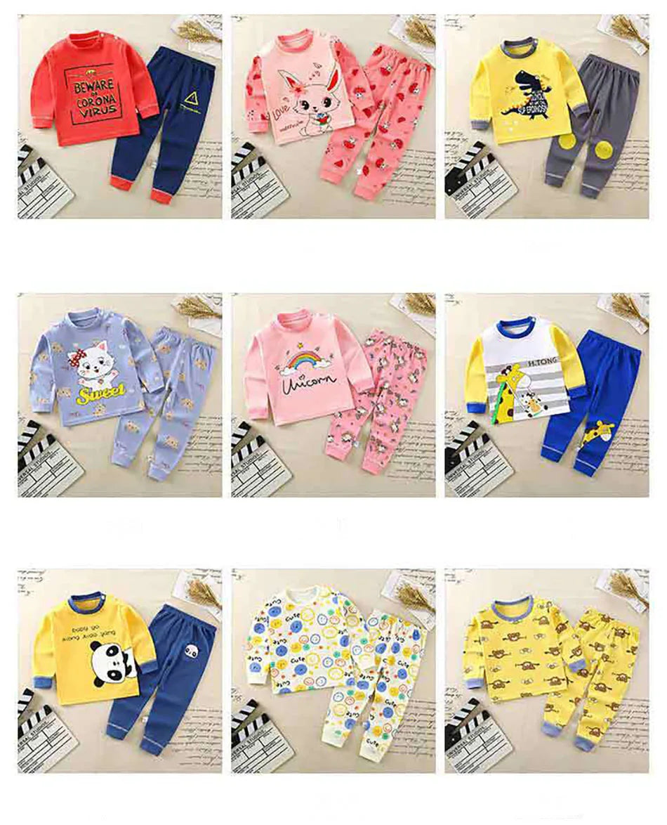 Cotton Kids Pajamas Set for Boys Girls Autumn and Winter Cartoon Sleeping Loungewear Children Night Sleepwear Home Wear Clothes
