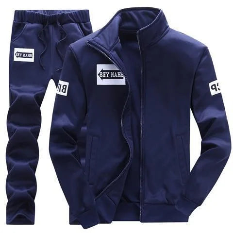 Trendy Hoodie Men's Stand Collar Jacket Casual Sportswear Long Pants Spring Autumn Youth plus Size Clothing Set