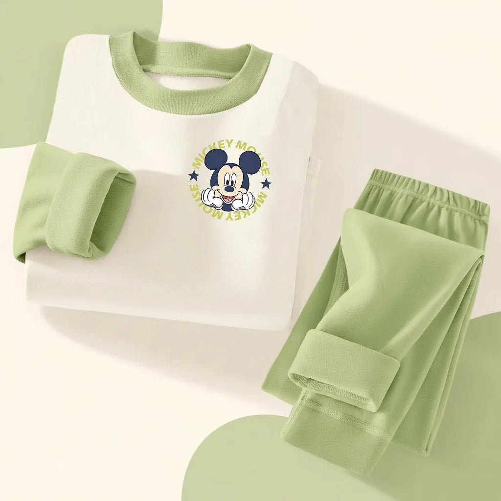 DISNEY Children's Casual Sleepwears Set Mickey Printed Boys Spliced Long Sleeved Home Clothing Suit Kids Soft Comfy Pijamas New