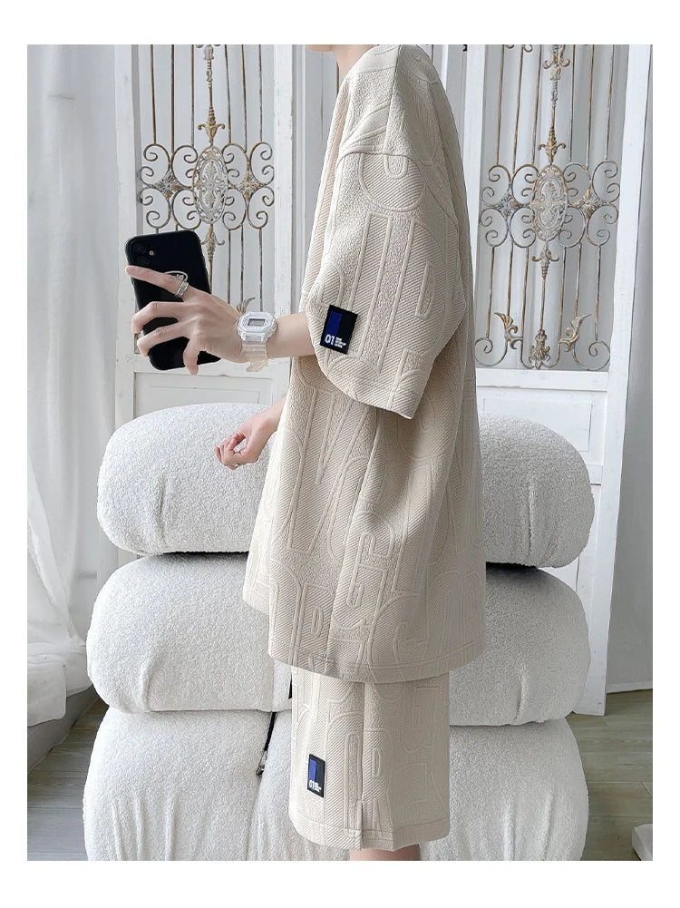 Summer ort Sve T-irt Set Men's Casual Spor Lightweight Five-Quarter Pants Matching Whole Set Youth Faion