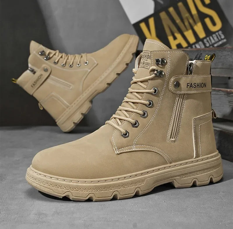 Men's Works Boots Spring Autumn Anti-slip Waterproof Male Sneakers Desert Tactical Boots Outdoor Travel Wear-resistant Man Shoes